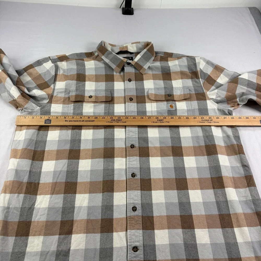 Carhartt Flannel Shirt Mens 2XLT Tall Gray Brown Heavyweight Button Up Workwear
